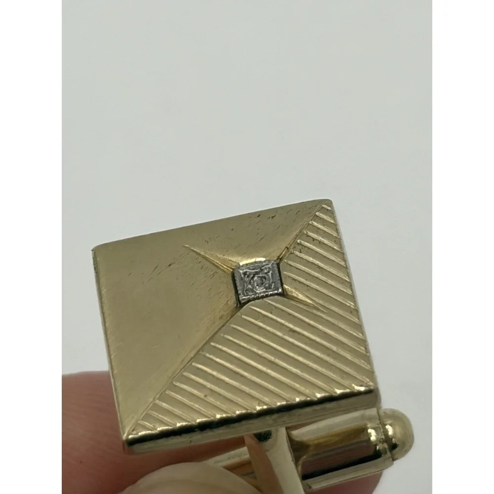 Vintage Anson Cufflinks MCM Gold Tone Rhinestone Inlay